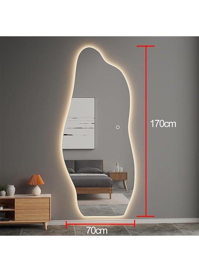Vphom Full-Length LED Vanity Mirror 170X70cm | Standing, Wall-Mounted, Hanging or Leaning Floor Mirror | Wooden Frame Dressing Mirror with 3-Color Touch Dimmable LED Light - Image 2